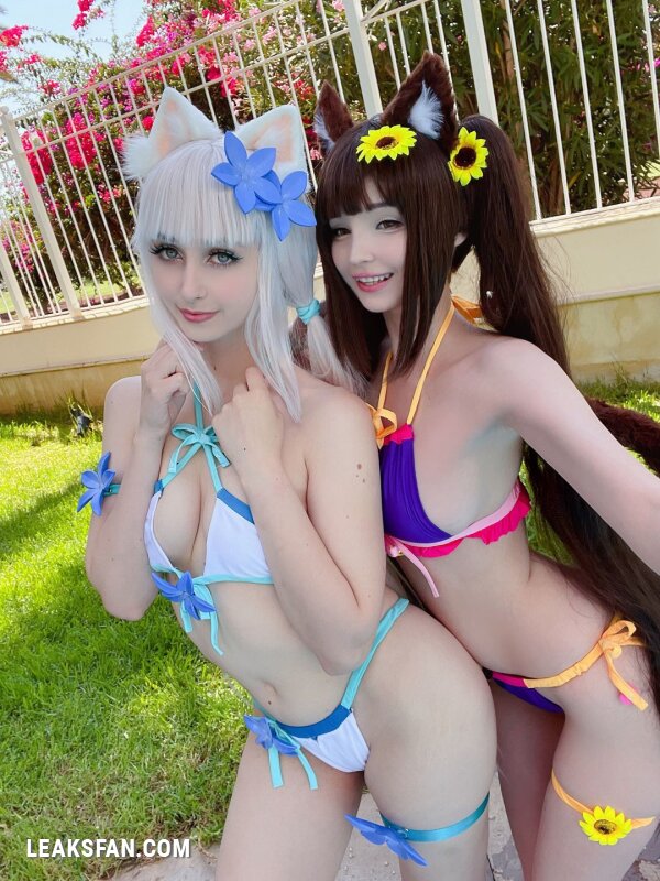 Hidori Rose &amp;amp; Gumiho Arts selfies - Chocola x Vanilla swimsuit (Nekopara Collab) - 2