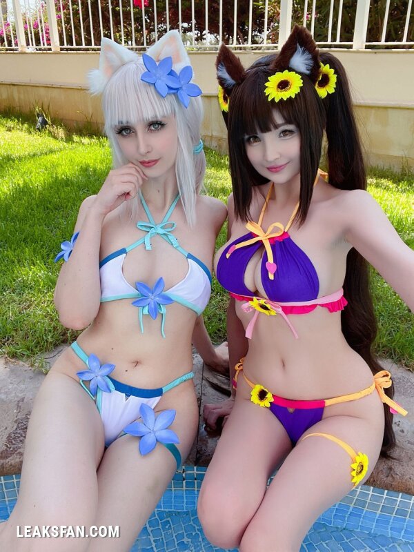 Hidori Rose &amp;amp; Gumiho Arts selfies - Chocola x Vanilla swimsuit (Nekopara Collab) - 1