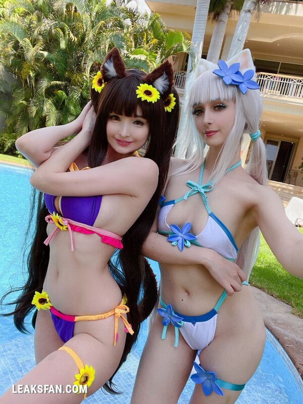 Hidori Rose &amp;amp; Gumiho Arts selfies - Chocola x Vanilla swimsuit (Nekopara Collab) - 0