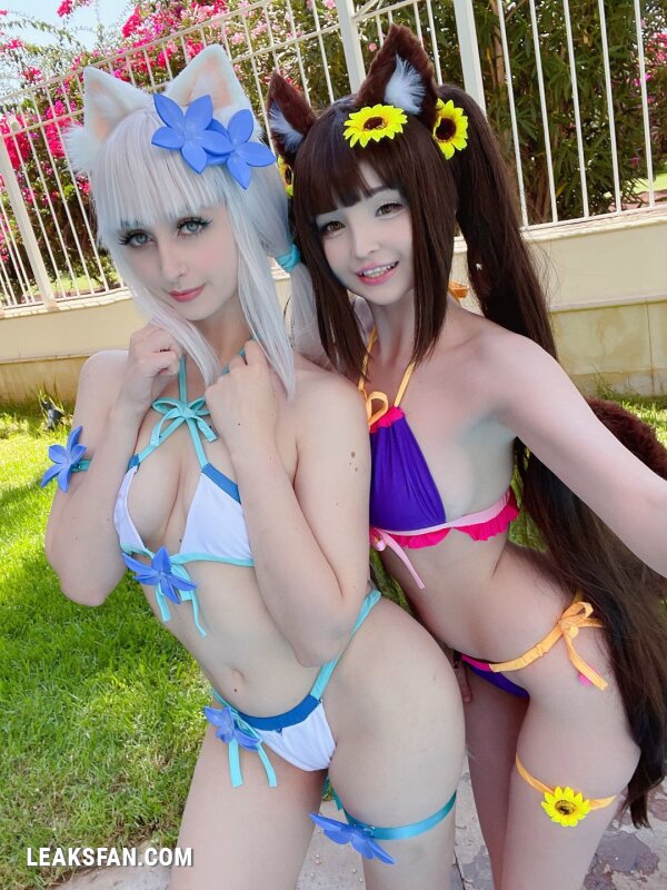 Hidori Rose &amp;amp; Gumiho Arts selfies - Chocola x Vanilla swimsuit (Nekopara Collab) - 0