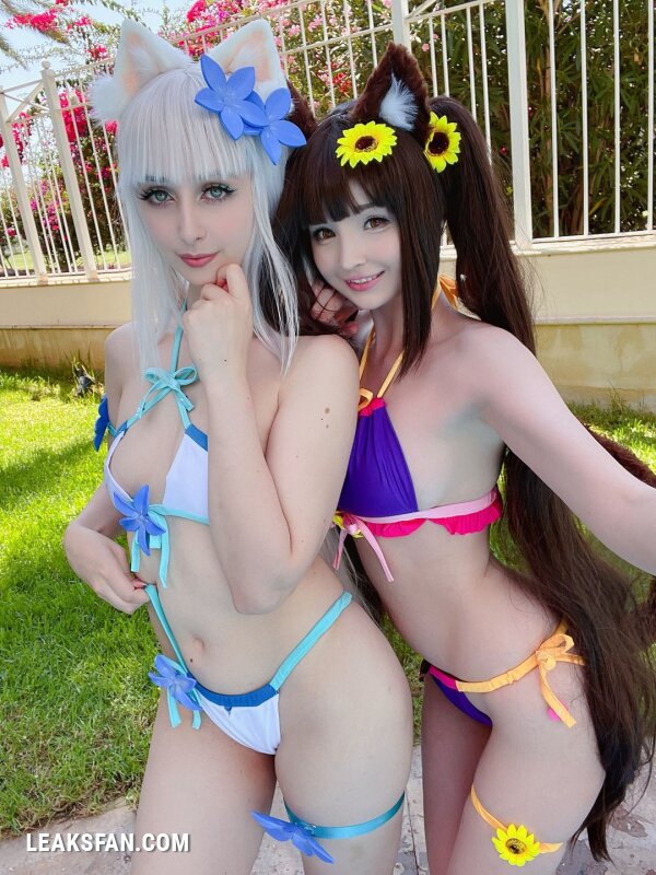 Hidori Rose &amp;amp; Gumiho Arts selfies - Chocola x Vanilla swimsuit (Nekopara Collab) - 2